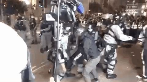 20200321 Raptor (STS) rushed forward and subdued a few civilians; A man in a grey T-shirt was dragged away