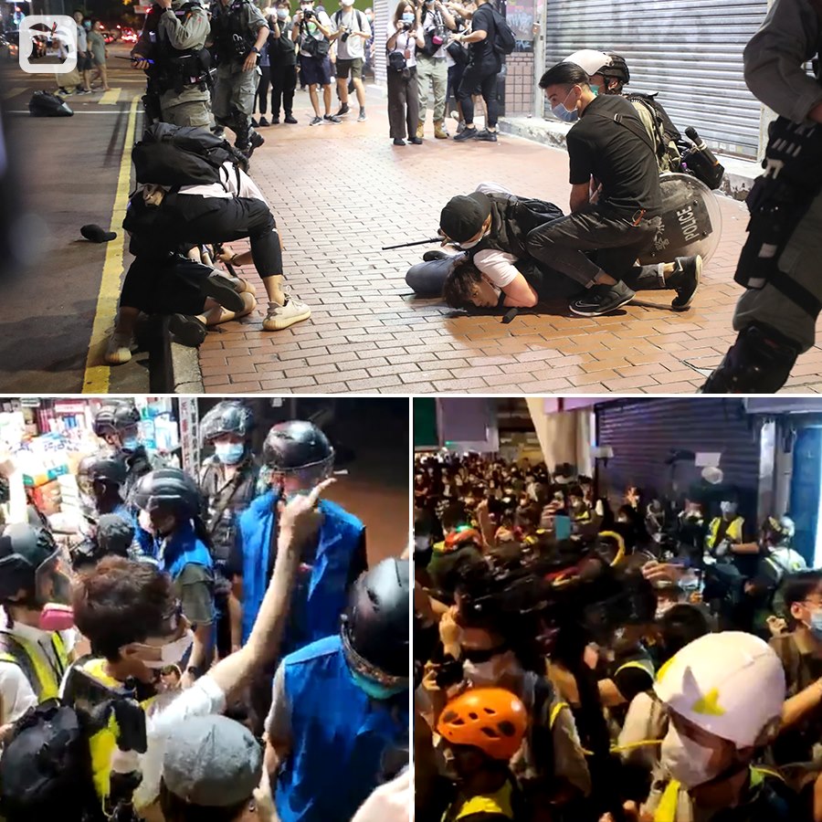 Special Tactics Squad minibus rushes into the crowd at high speed, police take subdued citizens to a back alley